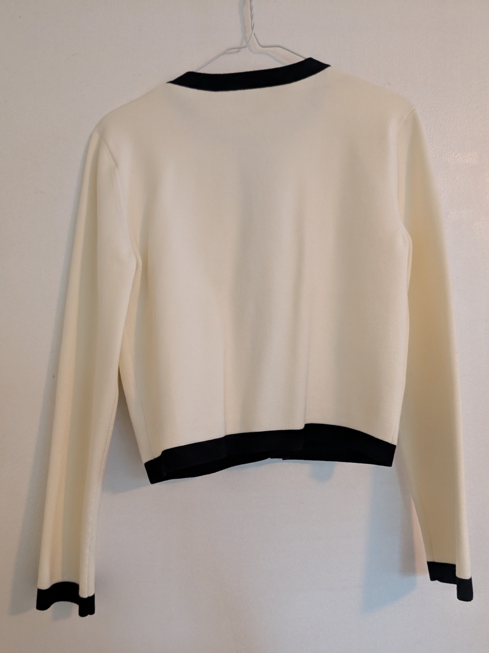 Aritzia Babaton Cream Cardigan with Black Trim and Gold Button Accent - Picture 12 of 14
